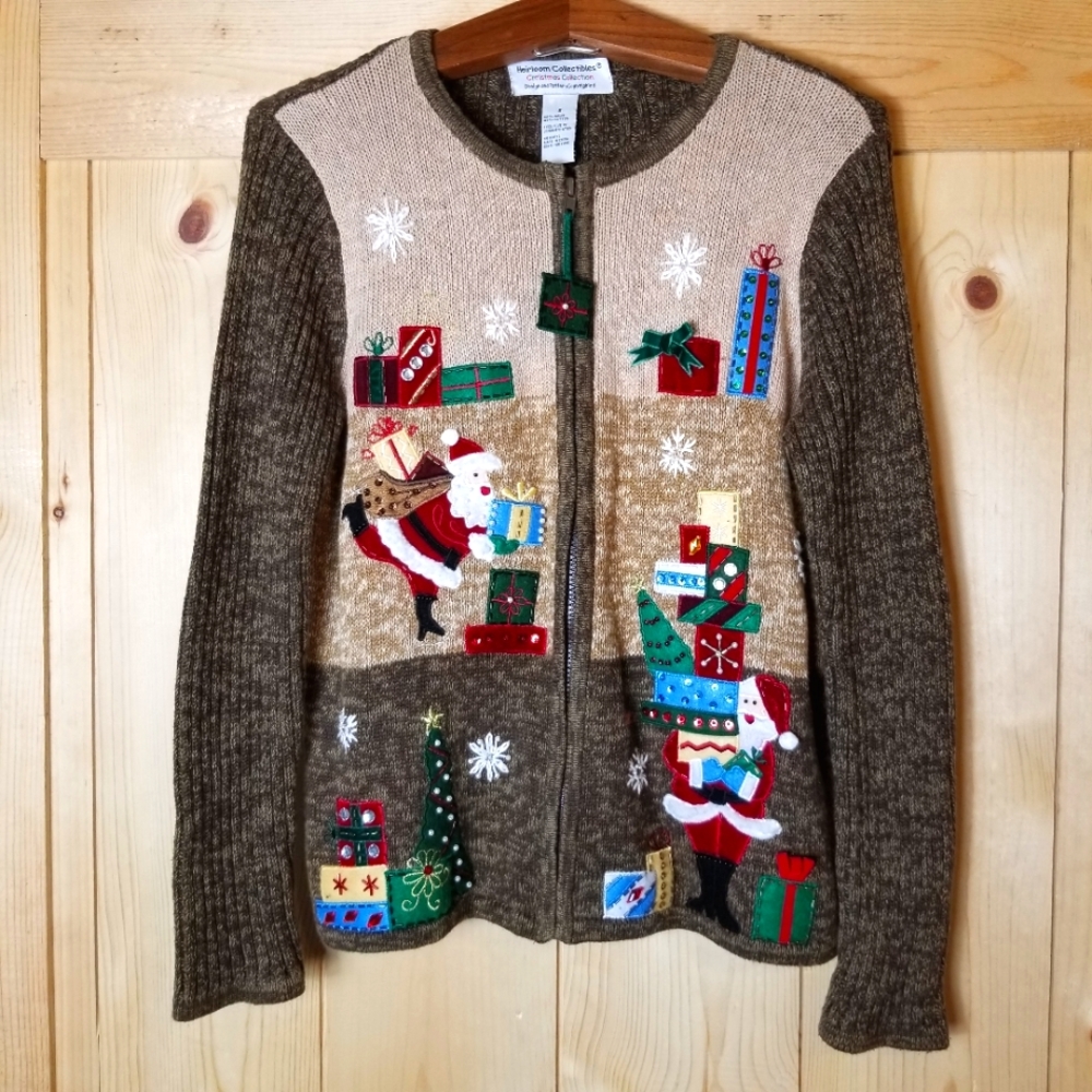 Heirloom Collectibles Christmas Collection Full Zip Cardigan Christmas S…